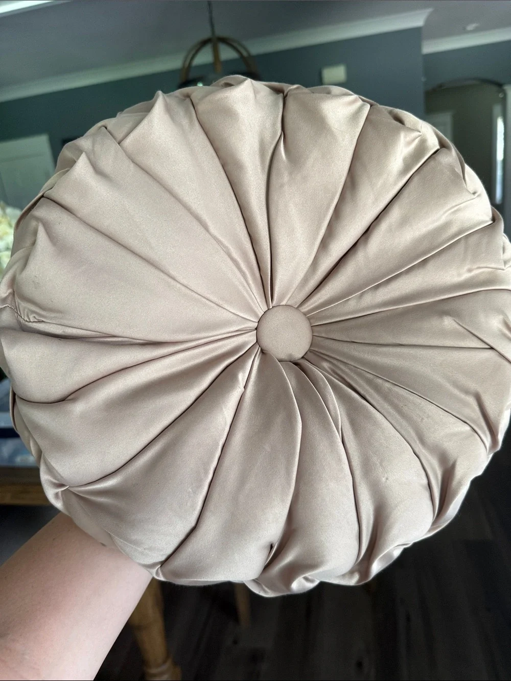 Round Pleated Decorative Pillow in Champagne - Home Accents